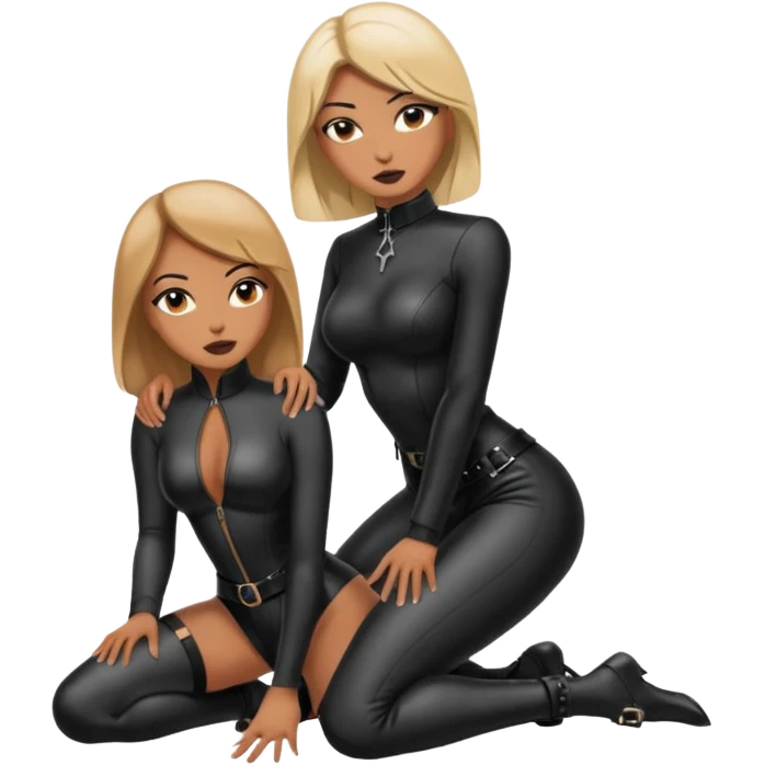 A woman on her knees for another woman, while the other woman stands up next to her. The woman standing is a dominatrix, the other woman on the knees is a slave. You look at the scene sideways emoji