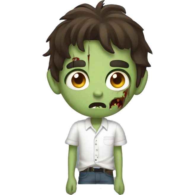 scared boy zombie with medium dark brown hair and white shirt emoji