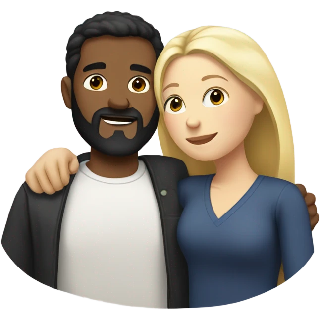 White man, short black hair, long beard, hugging a white woman, blonde hair  emoji