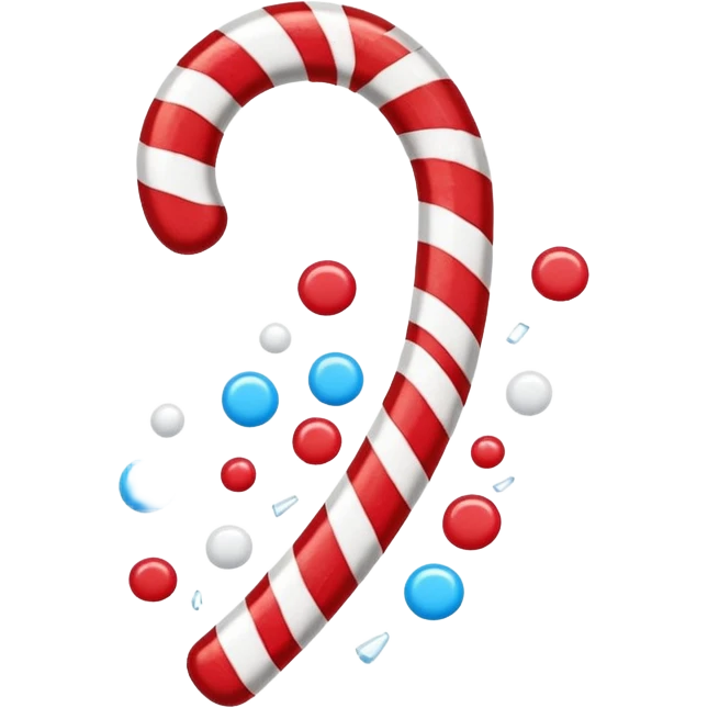 Broken Candy Cane: Cane snapped in half with sugar pieces falling. emoji