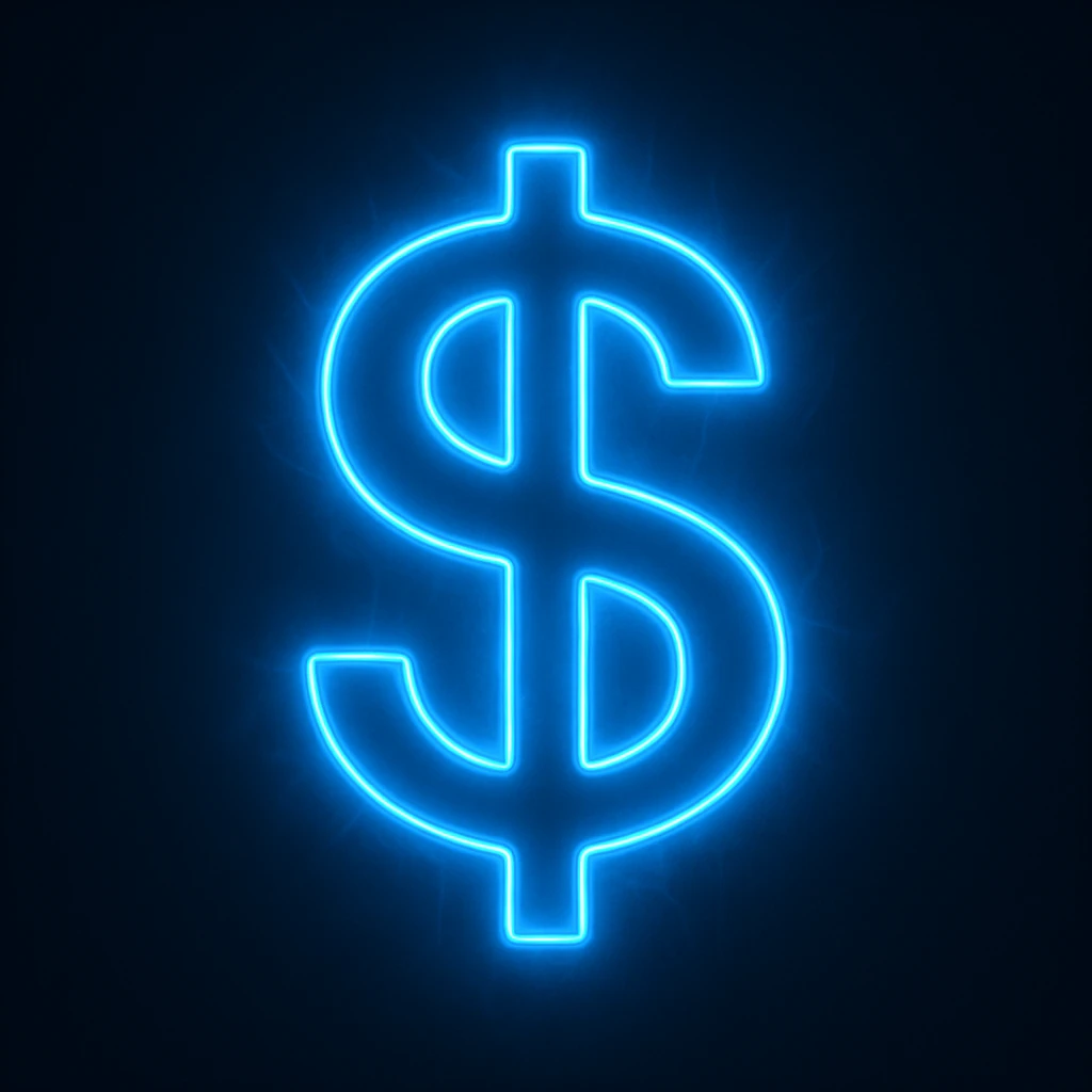 Dollar sign ($) emoji, neon-blue style, electric-blue glow, smooth lines, techy aesthetic, dark background. emoji