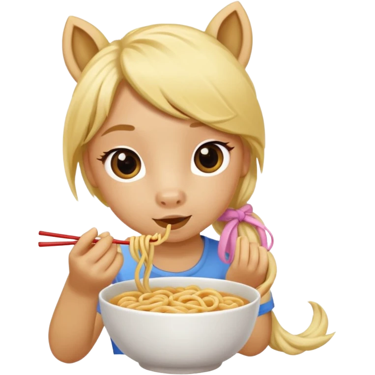 blonde pony eating noodle emoji