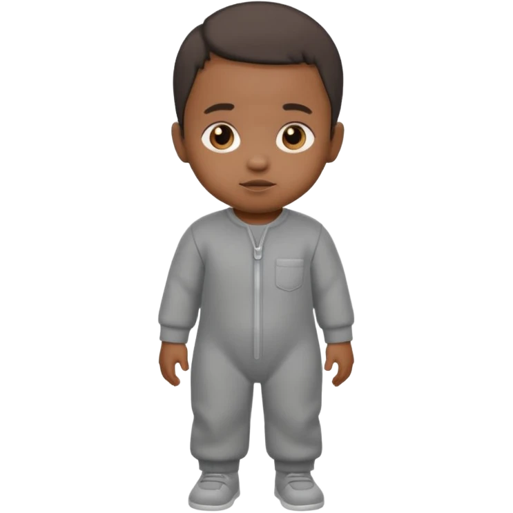 Black baby with straight face in a grey jumpsuit emoji