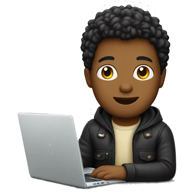 Chico con laptop y bolso, de pelo negro emoji