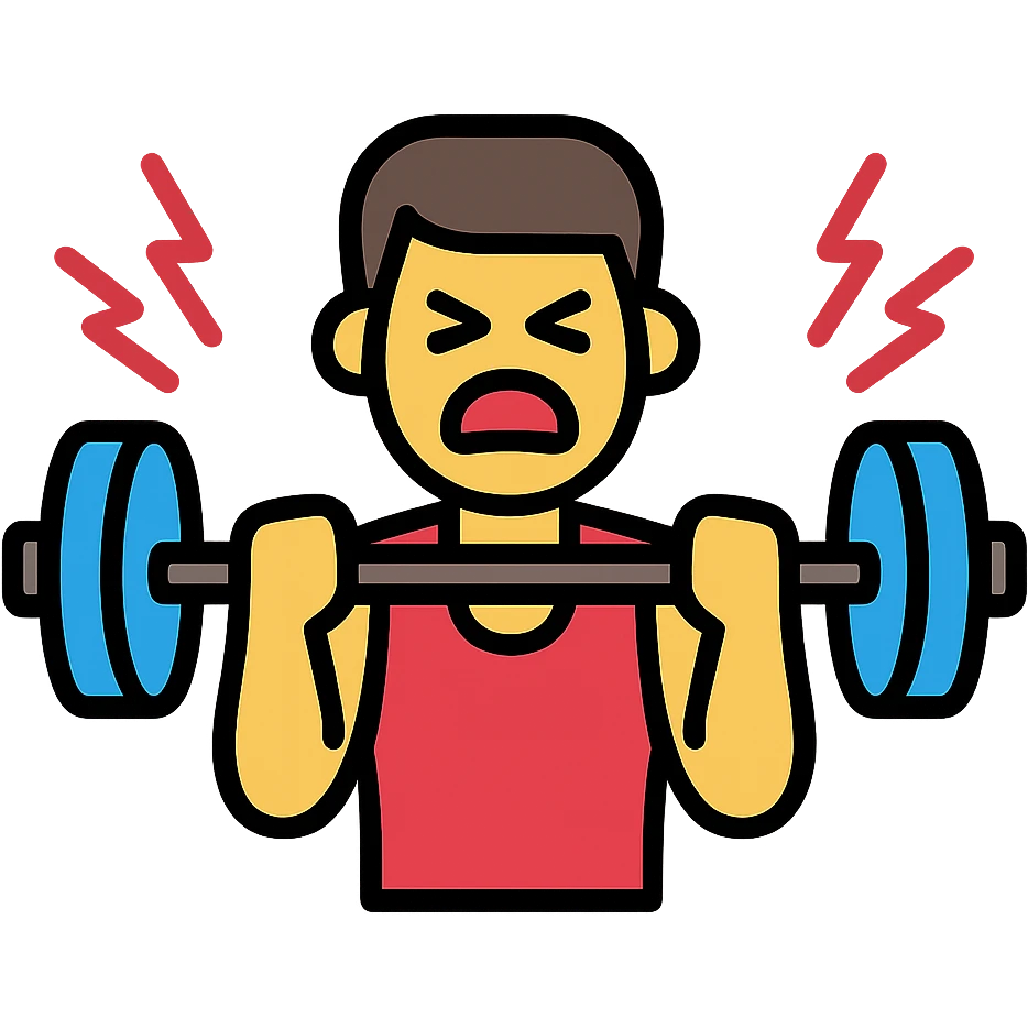 a sportsman is making a great effort lifting weights experiensing the pain emoji