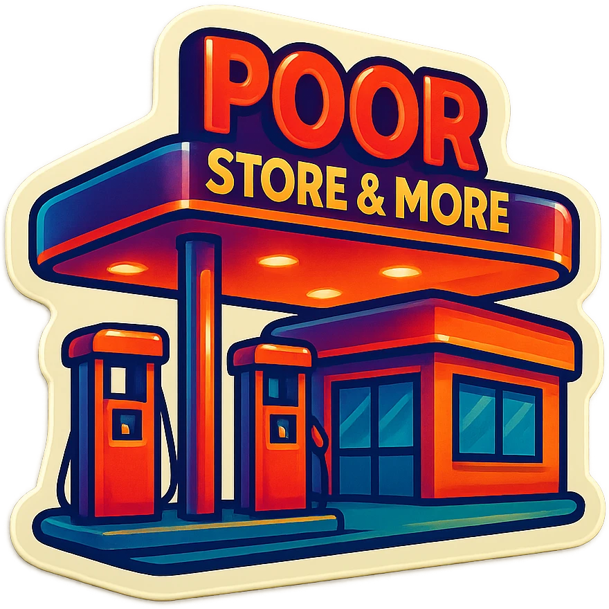 Gas station named Poor Store & More emoji
