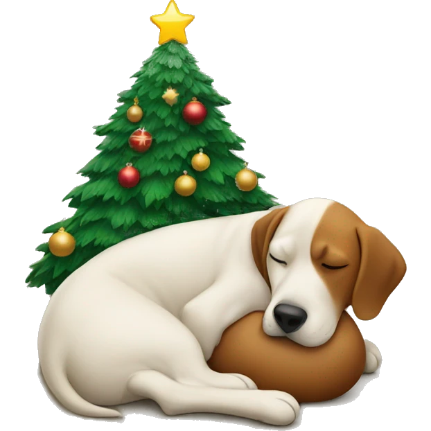 Christmas tree with dog napping under it emoji