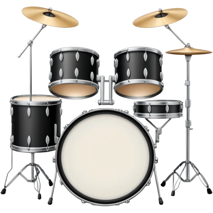 Minimalistic flat vector icon, iOS style, thin black contour on white background. Drum set with two drumsticks above. Clean, no text, no shadows emoji