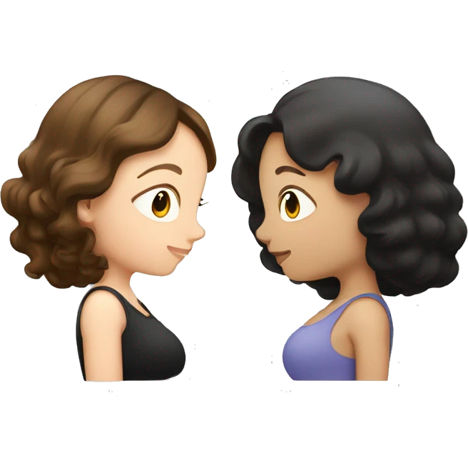 A pregnant white brown haired girl and a pregnant white black haired girl  emoji