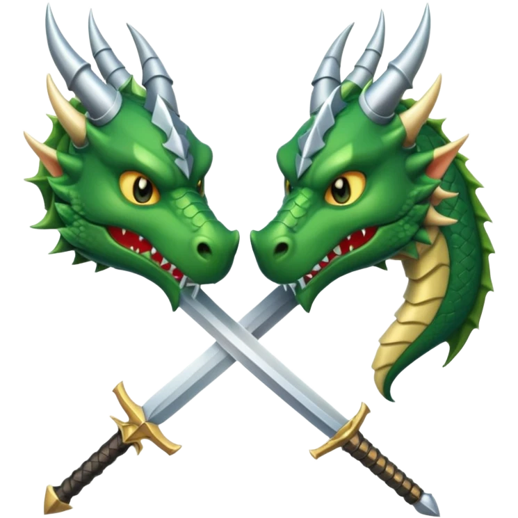stylized green dragon head and medieval sword in face-off, simple bold details, classic knight's sword emoji