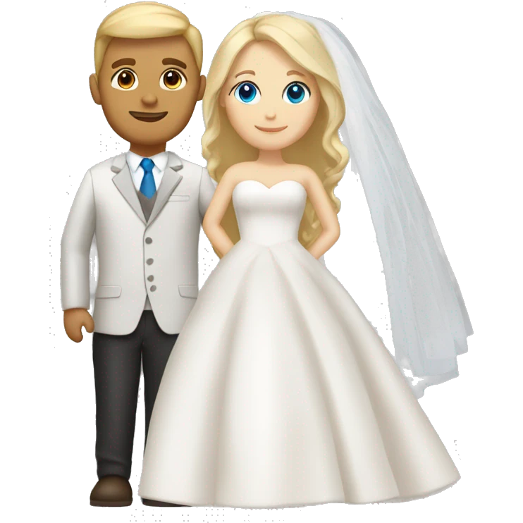 bride blue eyes and blonde hair, groom hazelnut hair emoji