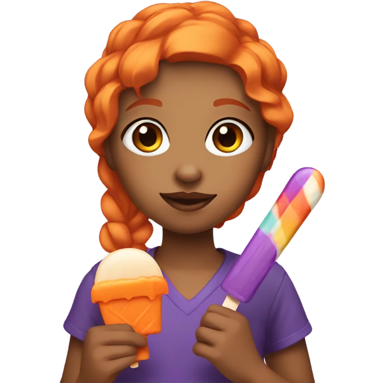 A girl with orange hair holding a purple popsicle  emoji