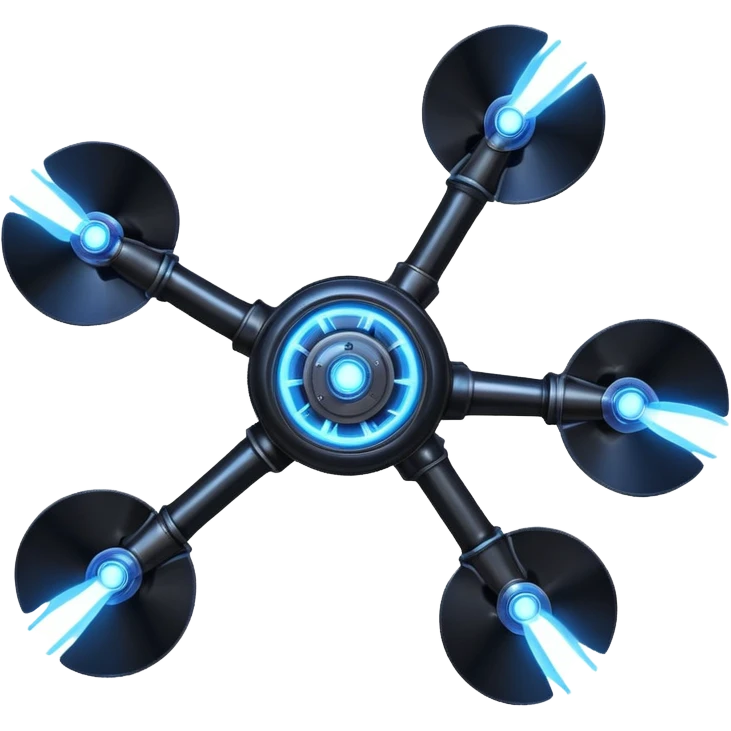 A Discord emoji of a black iron mechanical propeller or anchor with glowing blue energy lines. Steampunk-gothic fusion, high visibility, white background. emoji