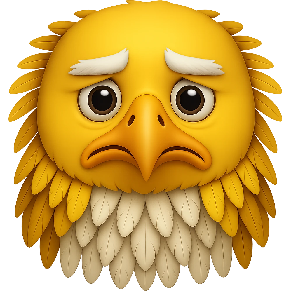 Make the yellow eagle facing forward look sad in the style of emoji. Remove the background. emoji