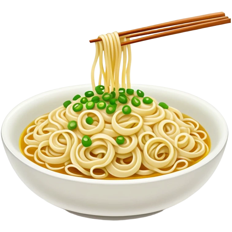 Shanghai Scallion Oil Noodles with green onion topping, simplified emoji style with bold outlines and bright colors, cartoon style simple Cong You Ban Mian emoji