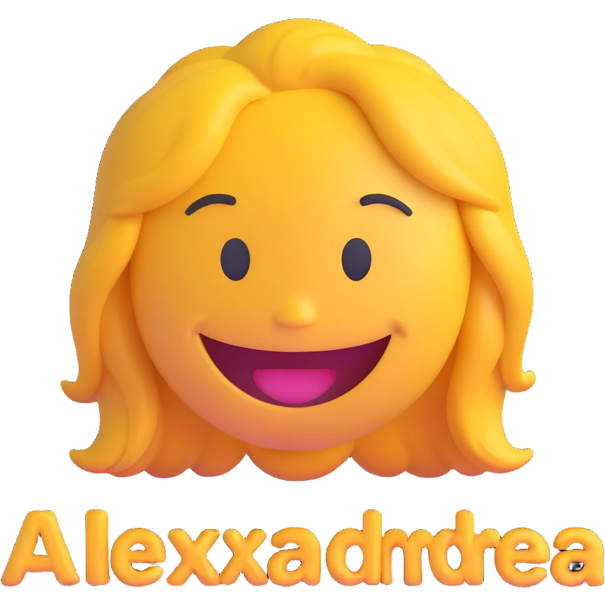 3D smiley emoji, girl style, long hair, smiling face, with the name 'Alexandra' below in a cool, youthful, elegant font emoji