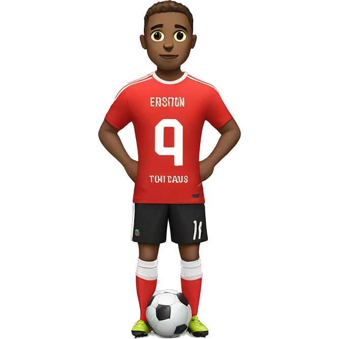 Soccer Player in a Dressing room trying his New Jersey in red on  emoji
