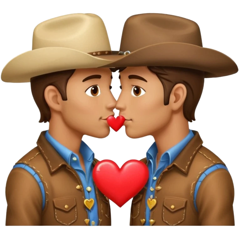 two men cowboys kissing with hearts emoji