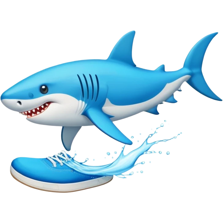 Un tiburón con tenis azules en la playa  emoji