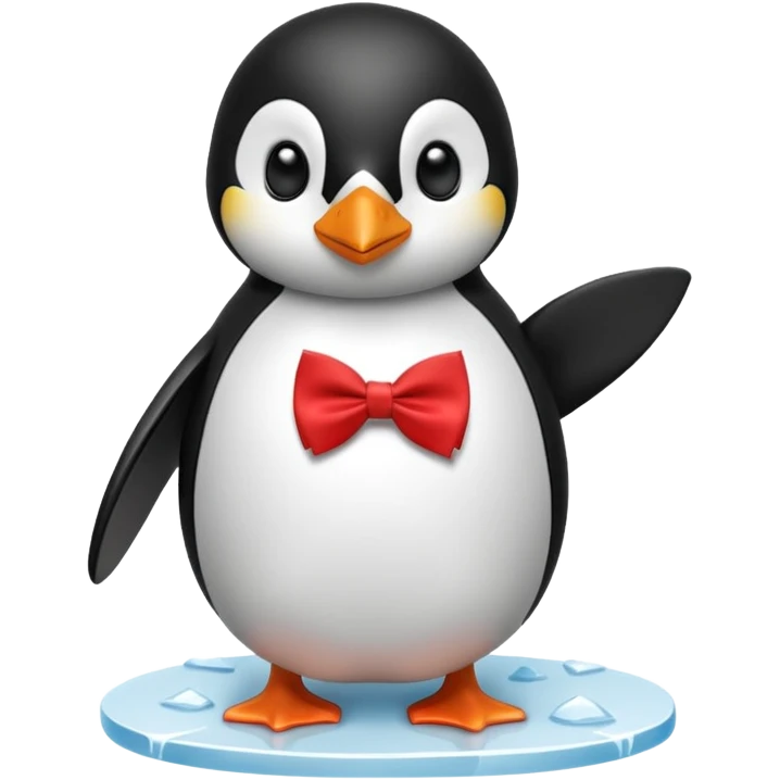 penguin, red bow tie, standing on small ice block emoji