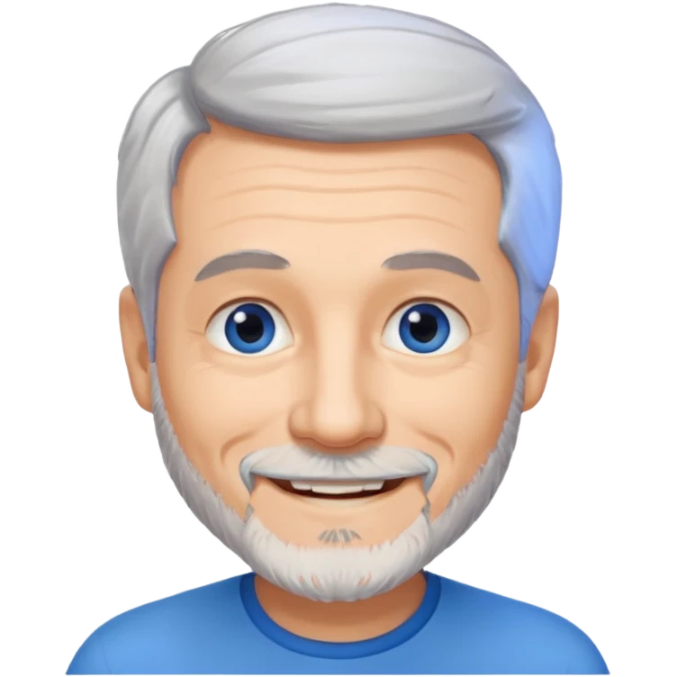 homme 60 ans cheveux gris en l'air petite barbe sourir emoji