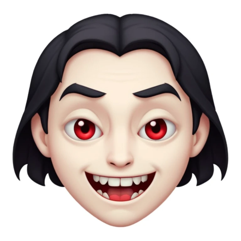 shy vampire emoji looking down with blush, fangs barely visible, hint of fear in eyes, dark moody background emoji