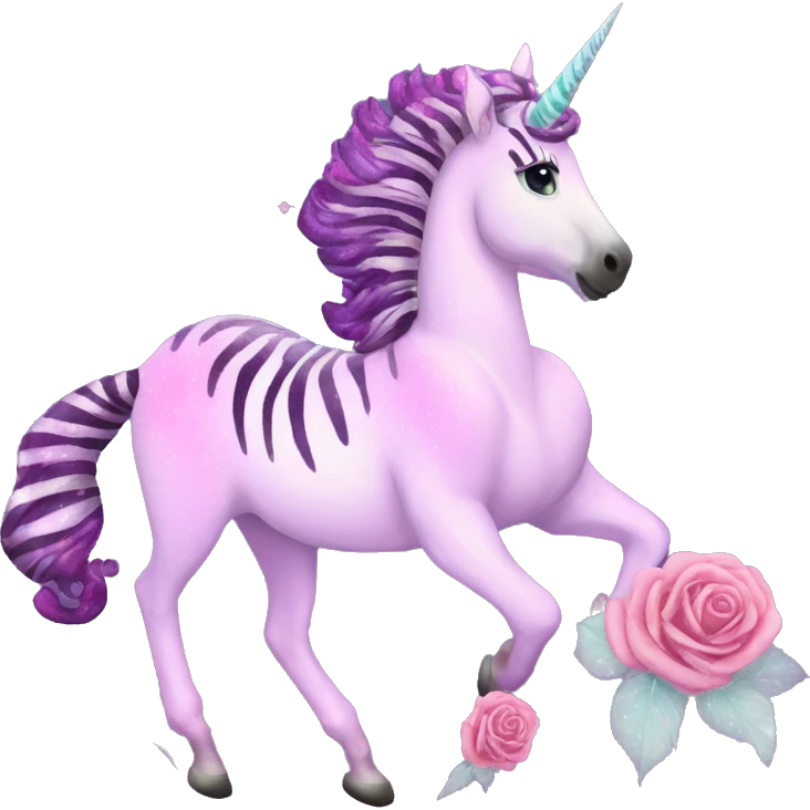 Zebra sparkling nebula unicorn Pegasus collage roses emoji