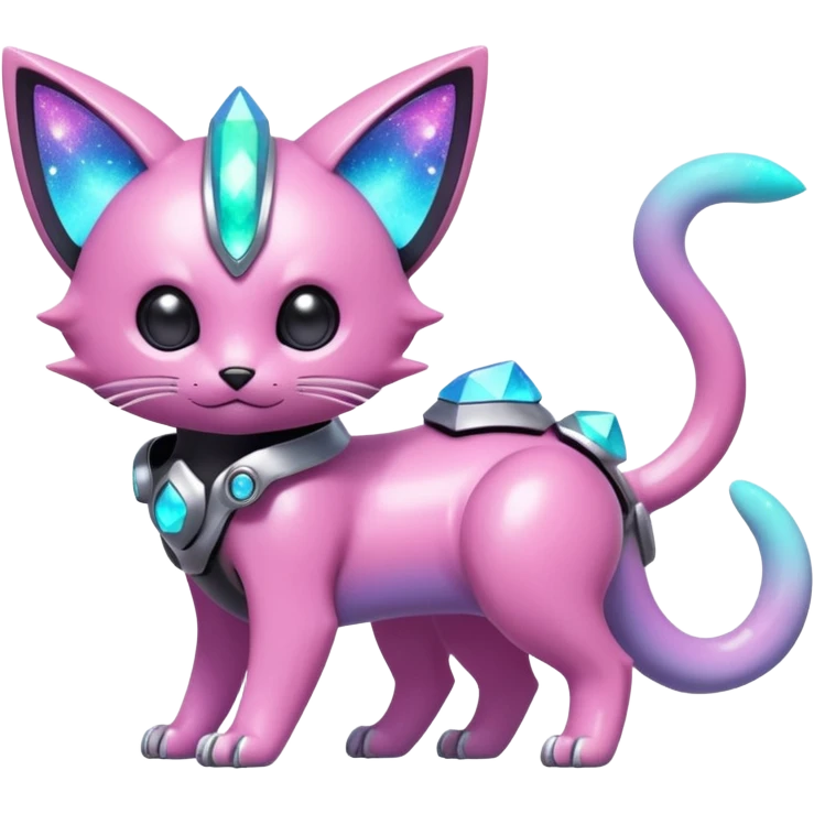 Mechanical Sparkly Glittery Nebulae Beautiful Gorgeous Pretty Pastel Hot Exotic Lush Warm Cute Adorable Colorful Shiny Iridescent Futuristic Modern Cybernetic Scarameow-Protogen-Vernid-Fakémon-Pokémon-creature-fusion (full body) emoji