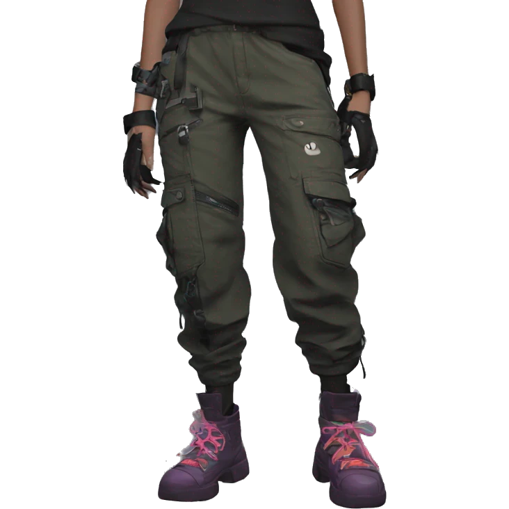 Edgy Shy Anthro cool pretty colorful dark cat-fursona techwear cargo pants emoji