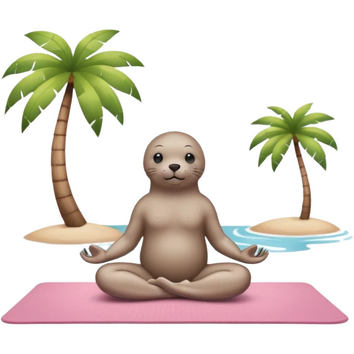 Seal doing pilates on a light pink yoga mat on an island emoji
