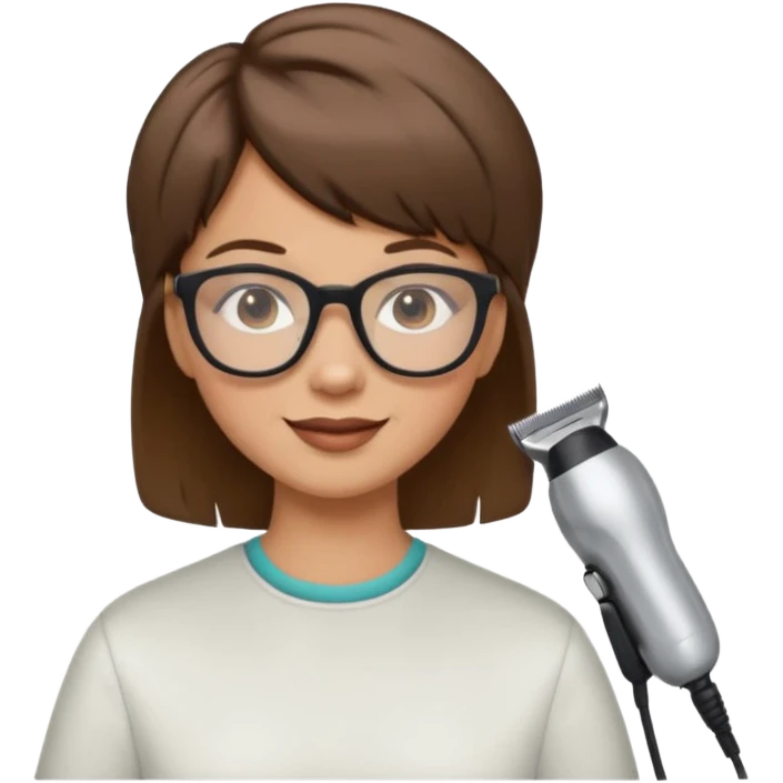 Happy woman with short hair and glasses having haircut emoji