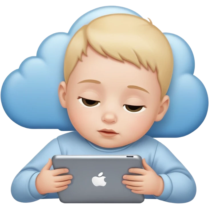 A baby dreaming with an iPad emoji