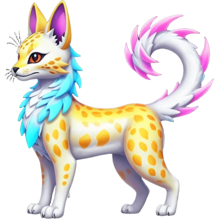 Neon Vibrant Pulsating Trail-glowing Chromatic Trico-Serval-Absol-Gryphon-Dragon-fusion-hybrid emoji