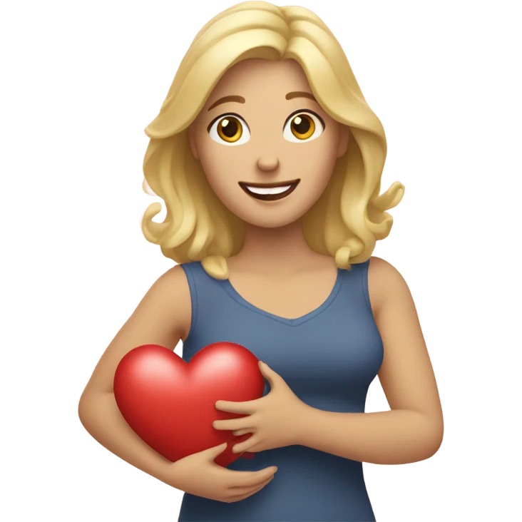 Happy blonde mom holds her heart in her arm emoji