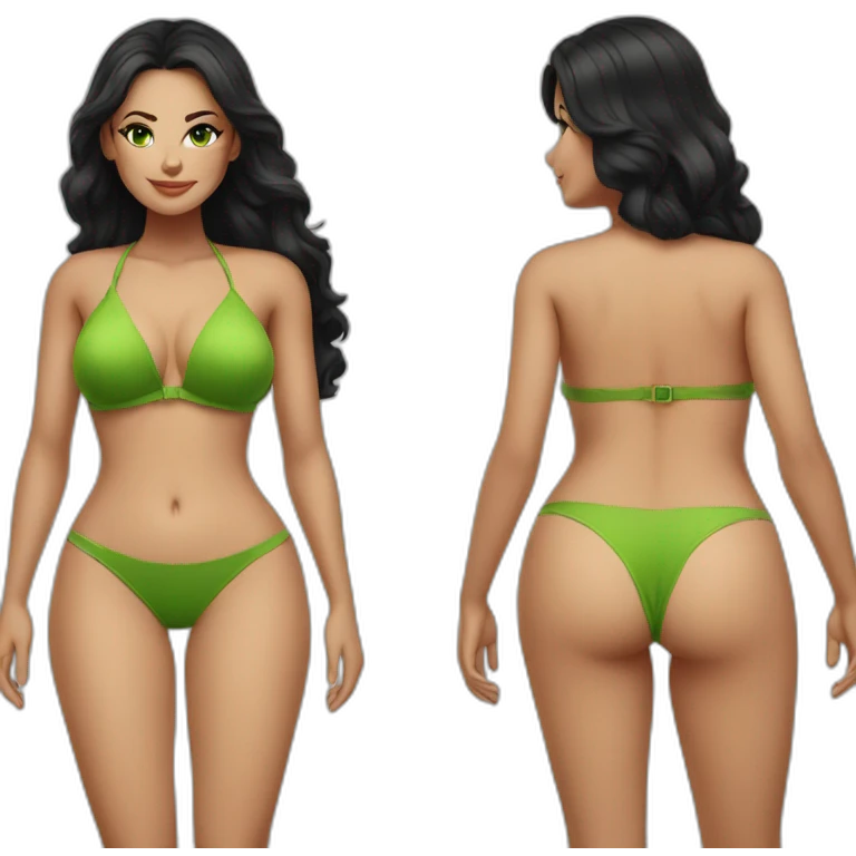 curvy women in a bikini with green eyes and black hair emoji