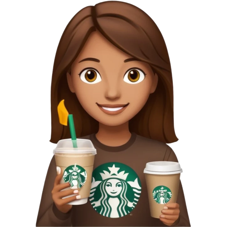 Girl, brown hair and brown eyes, Starbucks emoji