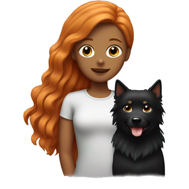 Ginger girl with black female spitz emoji
