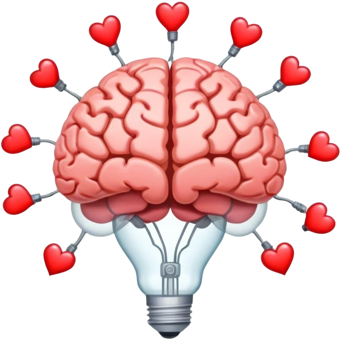 A **human brain** with a **hairnet-like filter (the RAS) covering it**, with some **negative thoughts bouncing off while positive thoughts (hearts, lightbulbs, and opportunity symbols) pass through**. This represents **how you can reprogram your filter to prioritize what serves you**. emoji
