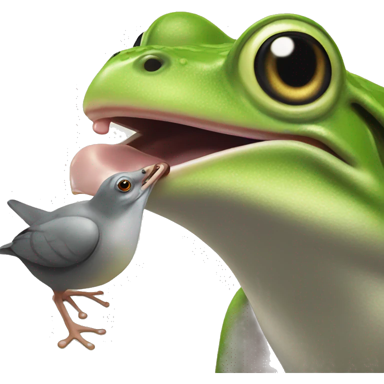 A frog eating a pidgeon emoji