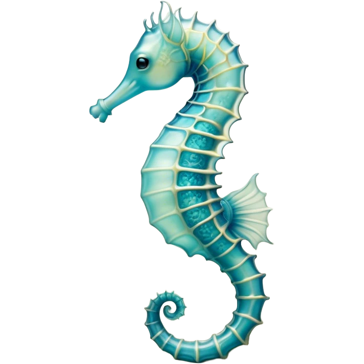 Beautiful and Majestic Sea Horse Portrait Emoji, Head and body rendered in serene repose with a gentle, content smile, showcasing a slender, elegantly curved seahorse with a softly coiled tail and eyes gently closed in peaceful slumber, Simplified yet exquisitely endearing features, highly detailed, glowing with a soft, drowsy aquatic light, high shine, relaxed and utterly enchanting, stylized with an air of majestic marine beauty, soft glowing outline, capturing the essence of a beautiful and majestic seahorse that embodies the enchanting spirit of the ocean! emoji