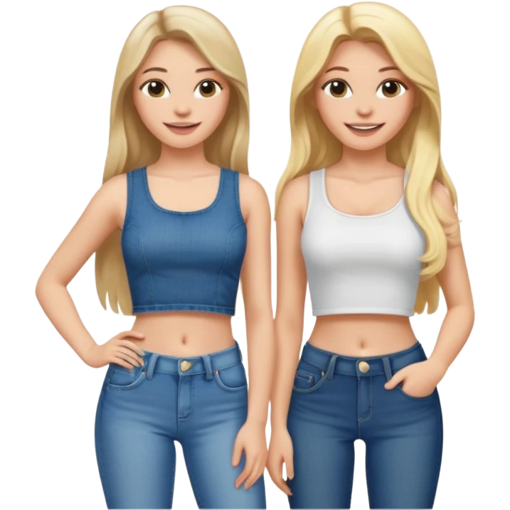 a long hair brunette white girl and a blonde girl in jeans and crop tops smiling friends emoji