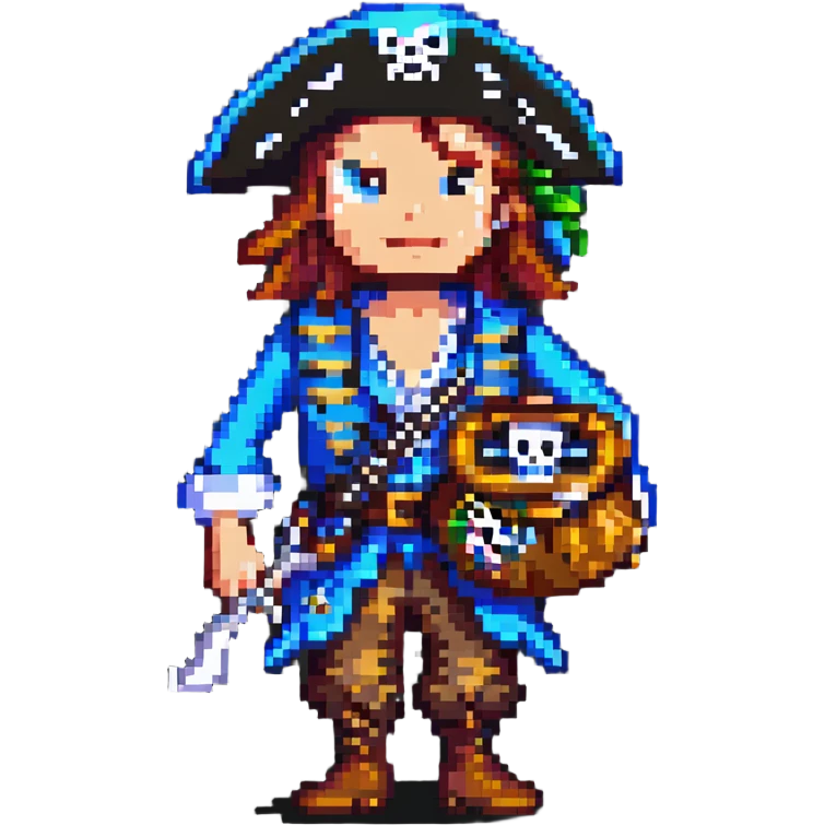pixel art pirate holding a treasure map emoji