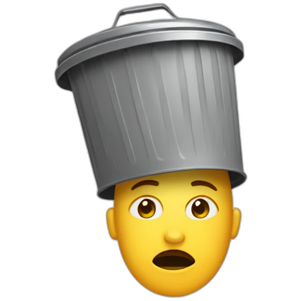 person with trash can overturned on their head emoji