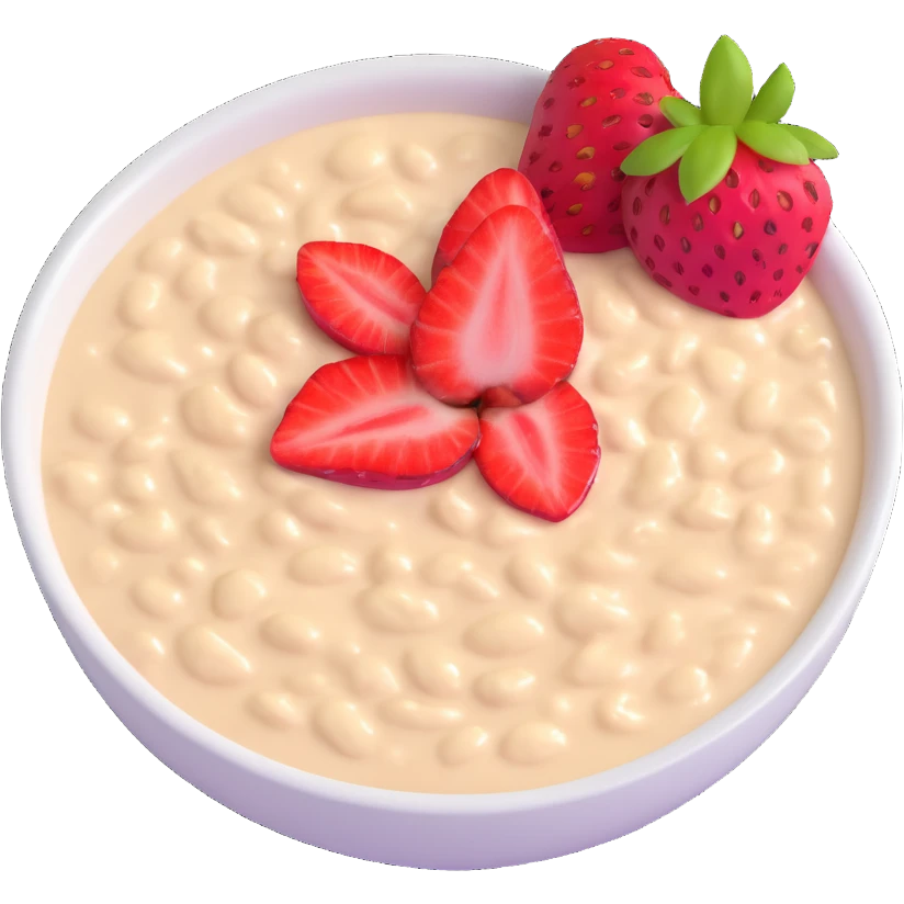 creamy oatmeal porridge with strawberry slices on top emoji