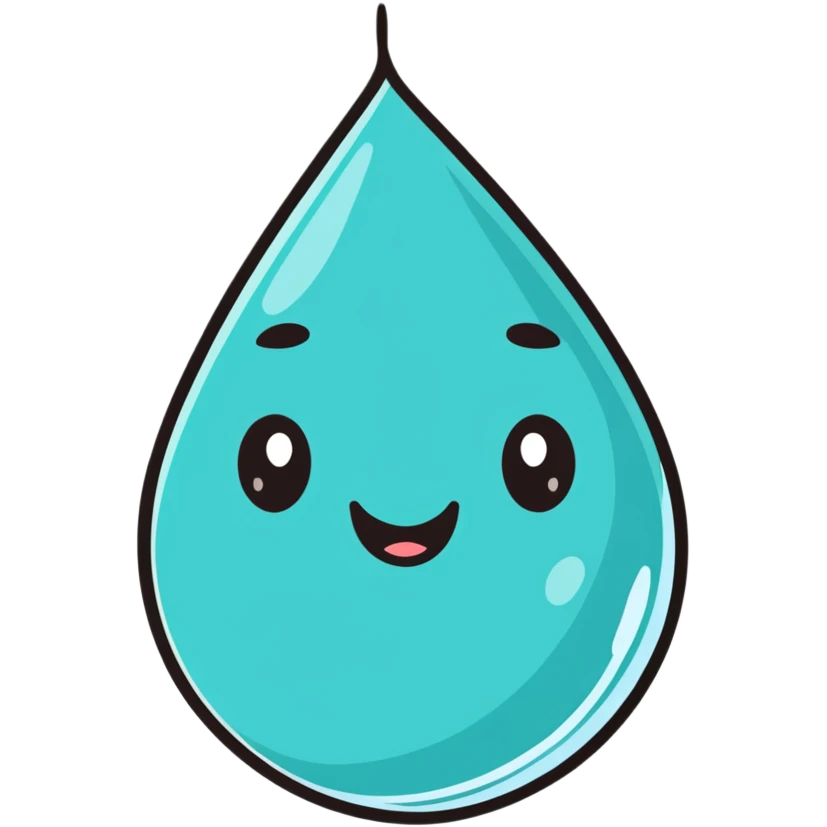 cute water droplet with a smiling face emoji