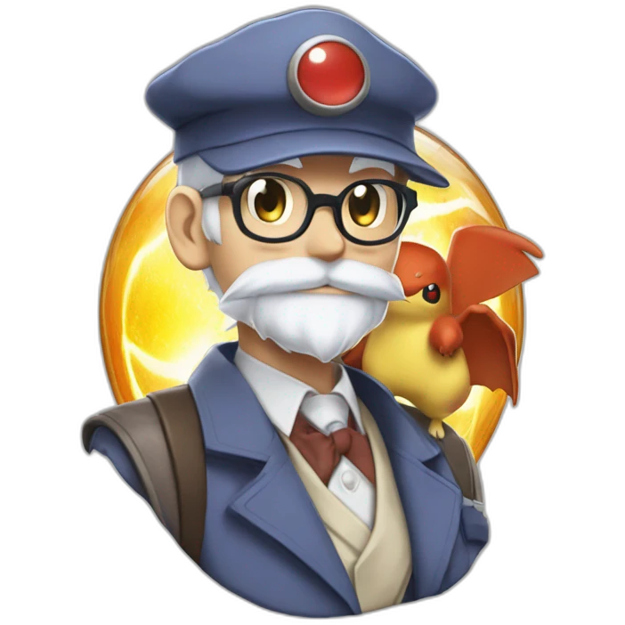 pokemon professor oak anime global trade station badge pokeball emoji