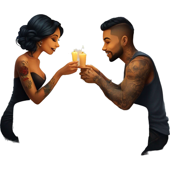 romantic candle light dinner for beautiful tattooed couple emoji
