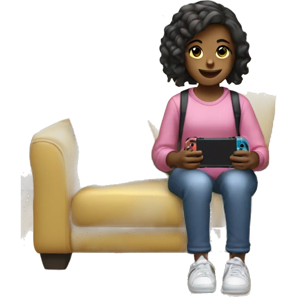 A girl is sitting and playing a Nintendo Switch emoji
