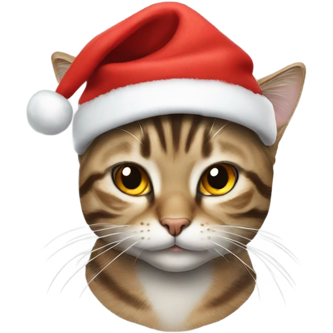 Tabby cat with a Christmas hat emoji