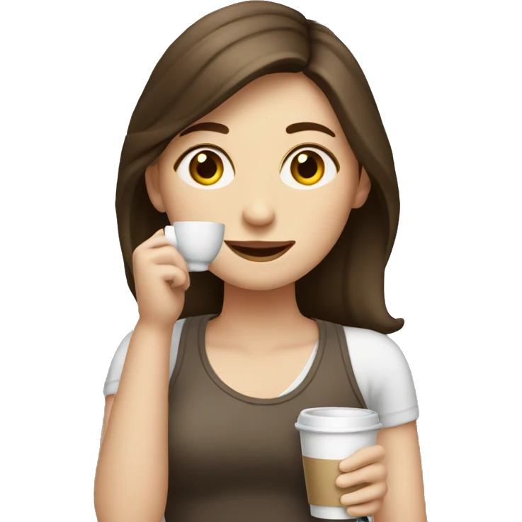 Pale brunette girl drinking coffee emoji
